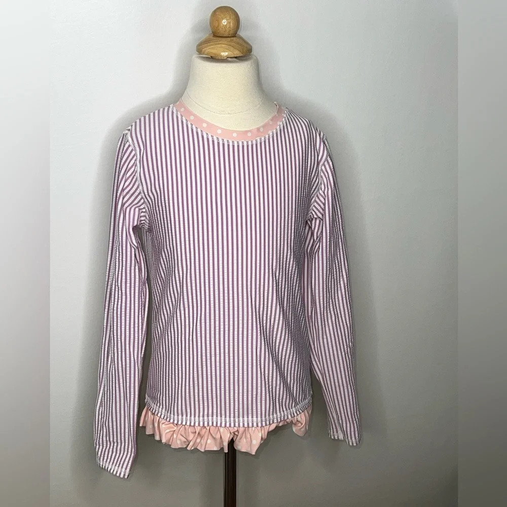 Ruffle Butts girls purple seersucker long sleeve rash guard sz 10